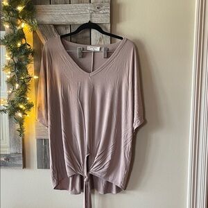 Zenana Outfitters Mauve V-Neck Tie-Front Tunic